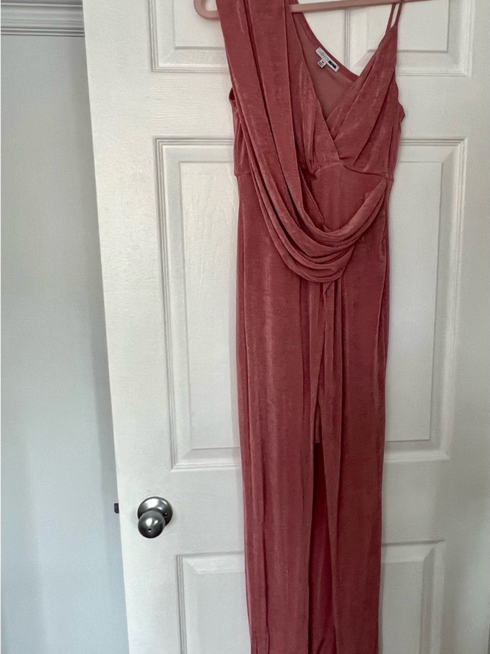 Fashion Nova Rose Blush Asymmetrical Gown